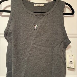 Ardene Charcoal Tank Top with Embroidered Detail